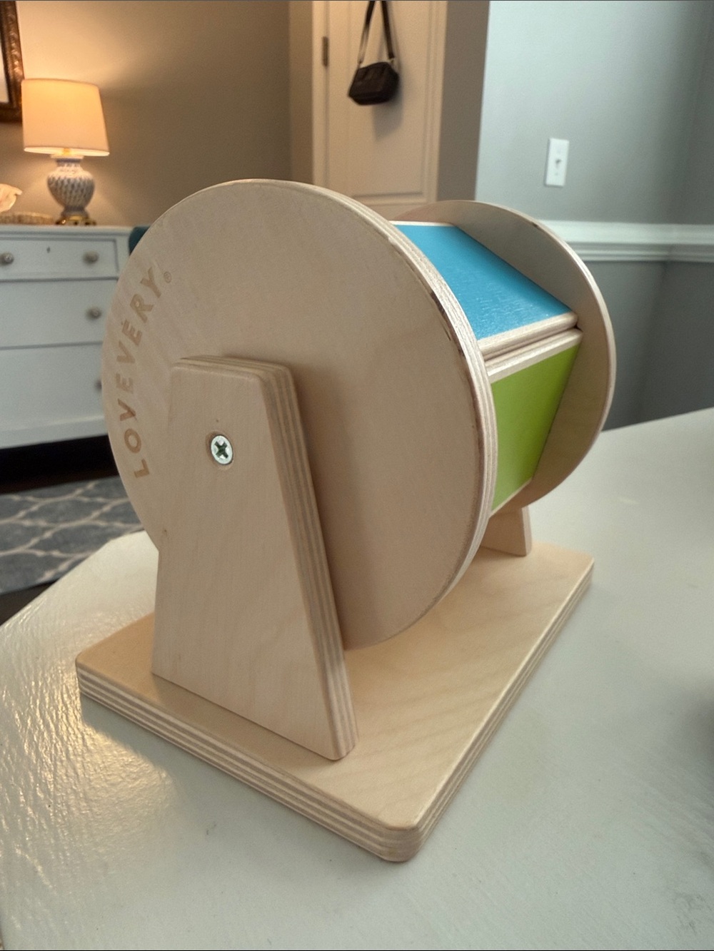 Lovevery Baby Wooden Rotating spinning Toy  Drum in Blue & Green